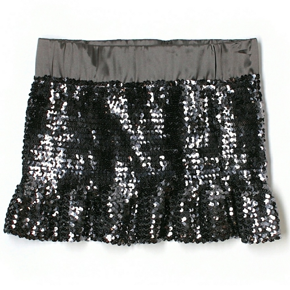 Sparkly Sequins Black Mini Skirt Metallic Fish Scale Style M NYE Party
